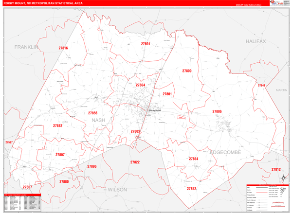 Rocky Mount Metro Area Digital Map Red Line Style
